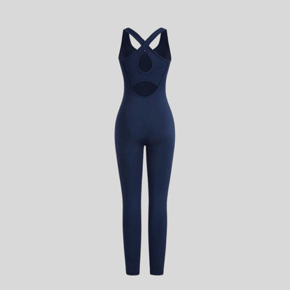 Zip up Crop Top & Cut Out Overalls Jumpsuit Two-Piece Set